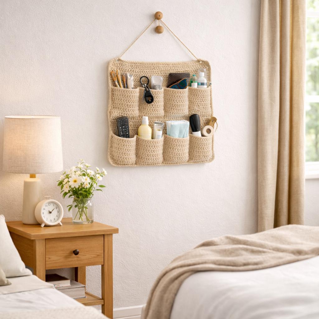 Crochet Wall Organizer Pattern PDF – 6 Pocket Hanging Storage Organizer ...