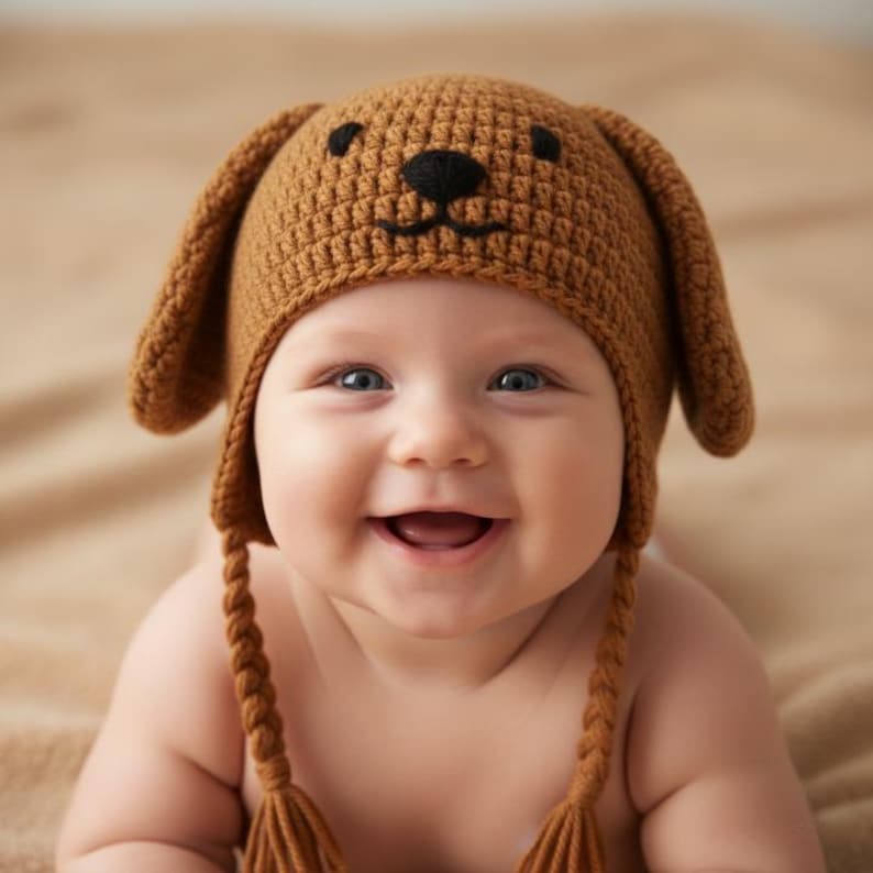 Dog Hat Crochet Pattern PDF – Cute Puppy Baby Hat – Animal Earflap ...