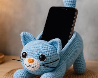 Crochet Cat Armrest Organizer Pattern PDF | Amigurumi Sofa Caddy with Cup Holder | Remote & Phone Holder | Easy Crochet Pattern
