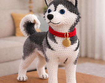 Realistic Husky Amigurumi Crochet Pattern – Advanced Dog Plush Tutorial, Siberian Husky PDF, Cute Crochet Dog Pattern