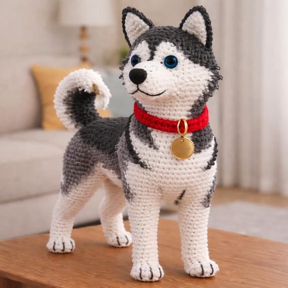 Realistic Husky Amigurumi Crochet Pattern – Advanced Dog Plush Tutorial, Siberian Husky PDF, Cute Crochet Dog Pattern