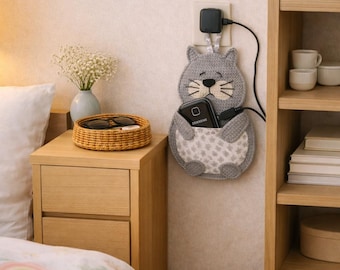 Gehäkelte Katzen-Wand-Organizer, PDF, niedlicher Katzentaschenhalter, hängende Katzenaufbewahrung, Badezimmer- und Telefon-Organizer, Anfänger häkeln