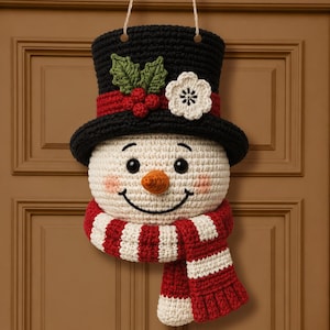 Crochet Snowman Wall Hanging Pattern, Christmas Door Decor, Amigurumi Snowman PDF, Winter Holiday Crochet Pattern, Handmade Decor