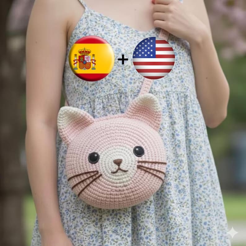 Patrón de bolso de gato a crochet en PDF / Tutorial de bolso de gato kawaii a crochet / Patrón de bolso bandolera de gatito lindo / Patrón de amigurumi para principiantes imagen 1