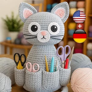 Patrón de crochet para organizador de brazo de sofá con forma de gato (PDF) / Organizador de sofá con forma de gato amigurumi / Soporte para control remoto y organizador de sofá con forma de gato (a crochet) / Patrón para principiantes