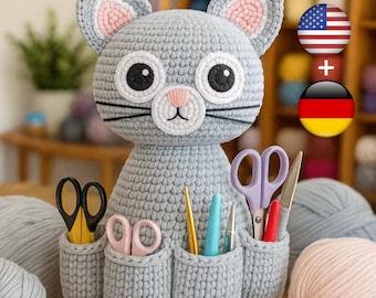 Cat Sofa Arm Organizer Crochet Pattern PDF | Amigurumi Cat Caddy | Crochet Remote Holder & Couch Organizer | Beginner-Friendly Cat Pattern