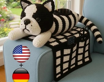 Patrón de organizador de brazo de sofá de crochet con forma de perro • Organizador de sofá amigurumi en PDF • Bonito soporte para control remoto con forma de perro • Patrón de crochet para principiantes