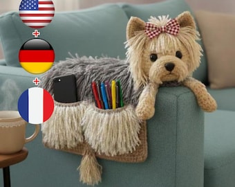 Patrón de crochet para organizador de brazos de sofá para perros (PDF) / Organizador de sofá amigurumi con bolsillos para cachorros / Patrón de decoración para el hogar para principiantes