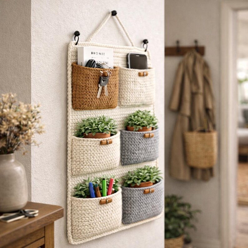 Crochet Wall Hanging Organizer Pattern PDF | 9 Pocket Wall Storage ...