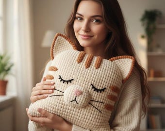 Cat Pillow Crochet Pattern PDF | Sleepy Cat Plush Pillow | Beginner Friendly Crochet Pattern