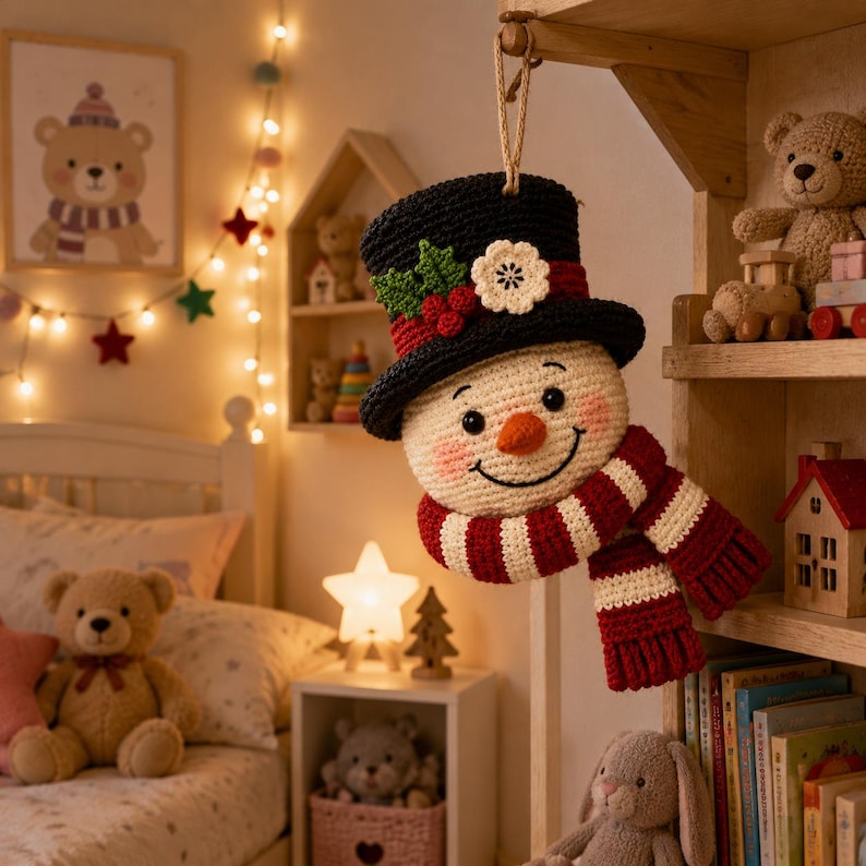Crochet Snowman Wall Hanging Pattern, Christmas Door Decor, Amigurumi Snowman PDF, Winter Holiday Crochet Pattern, Handmade Decor image 7