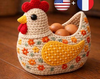 Crochet Chicken Pattern PDF, Cute Amigurumi Hen Basket, Farm Animal Crochet Organizer, Beginner Friendly Pattern, Handmade Gift