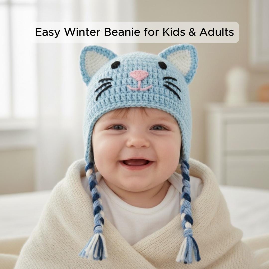 Cute Kitten Baby Hat with Earflaps