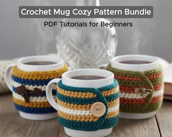 Conjunto de padrões de capas de crochê para canecas – 4 modelos fáceis para iniciantes (PDF)