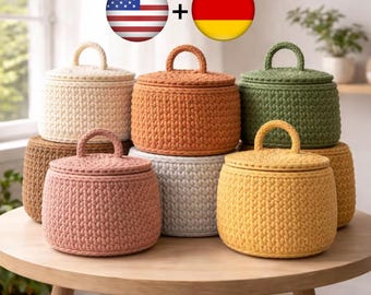 Korb mit Deckel Häkelanleitung PDF | Moderner Aufbewahrungskorb | Handmade Wohndekor | Anfänger Häkelanleitung