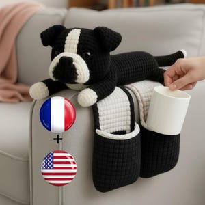 Crochet Dog Sofa Arm Organizer Pattern PDF – Amigurumi Couch Caddy – Cute Dog Remote Holder – Beginner-Friendly Crochet Pattern