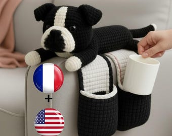 Patrón PDF para organizador de brazo de sofá con forma de perro a crochet – Organizador de sofá amigurumi – Soporte para control remoto con forma de perro – Patrón de crochet para principiantes