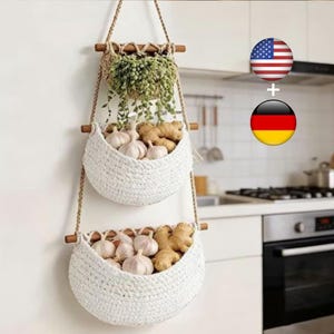 Virkad hängande väggkorg | Boho förvaringskorg | Kök och badrumsorganisatör | Handgjord heminredning