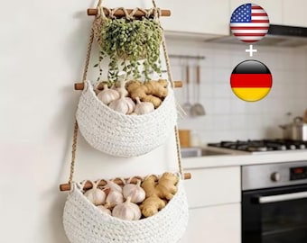 Gehaakte hangende muurmand | Boho-opbergmand | Keuken- en badkameropberger | Handgemaakte woondecoratie