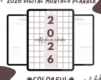 Kolorowy cyfrowy planer na rok 2026 | Jasny i zabawny organizer produktywności | Planowanie miesięczne | Natychmiastowe pobranie