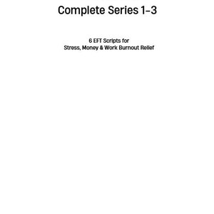 Peut inclure: Fond blanc avec texte noir. Le texte indique "EFT Reset Pack Complete Series 1-3". En dessous, il est écrit "6 EFT Scripts for Stress, Money & Work Burnout Relief". Le bas de l'image indique "Fieldstone Paperworks".