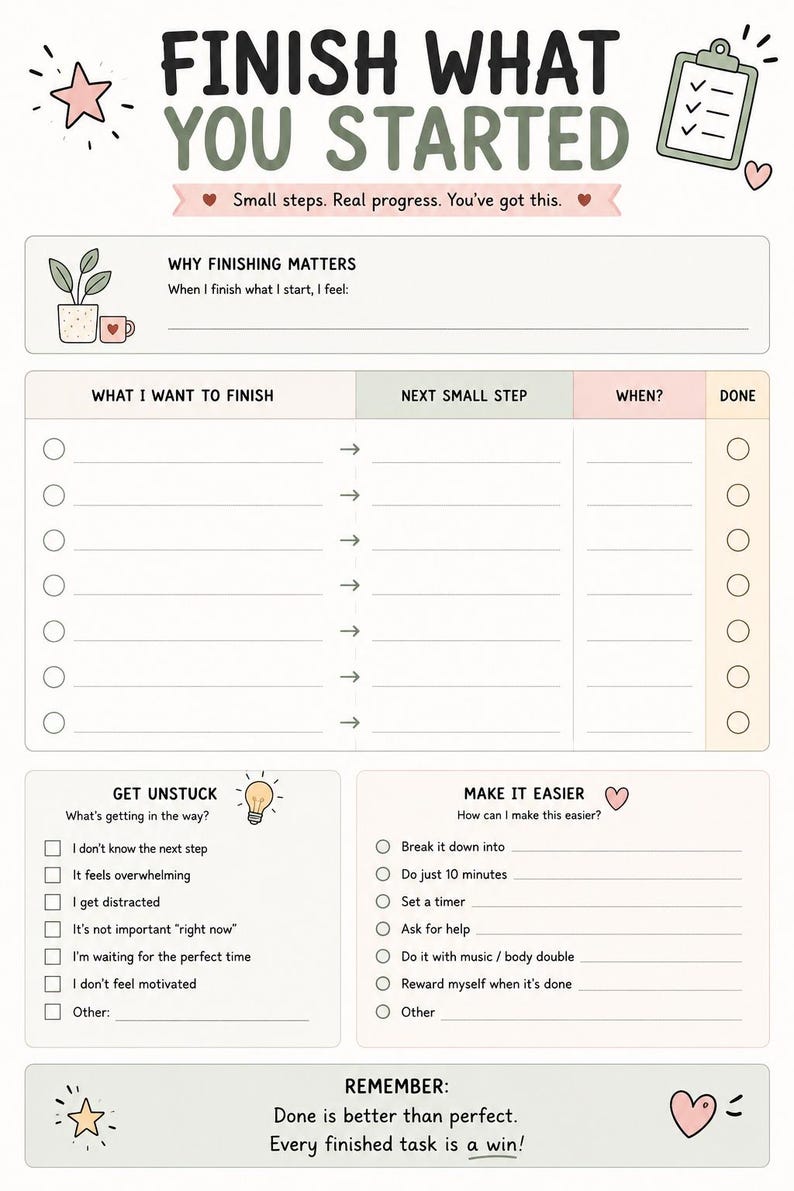 ADHD Close the Loop Bundle | ADHD Printable Planner | Executive Function Workbook | Finish What You Start | Digital Download image 8