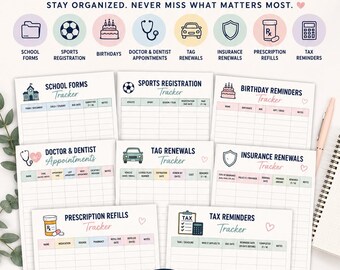 Family Annual Reminder Tracker Bundle | School, Appointments, Tax (Digital Download)