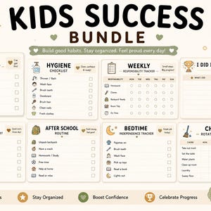 ADHD Independence Bundle for Kids | Visual Routine Charts, Responsibility Trackers | Morning, Bedtime, Hygiene, Chore Checklists | Printable