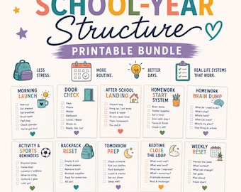 ADHD School Year Routine Printable Bundle | Executive Function Checklist for Kids | Morning, Homework & Bedtime Visual Routine