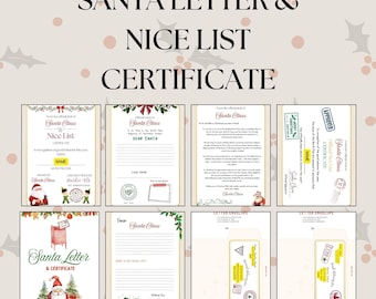 Set de carta personalizada a Papá Noel, certificado de buena conducta (descarga digital)