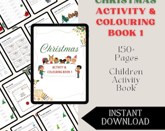 Christmas Activity Book, Kids Holiday Coloring Pages, Mazes, Puzzles (PDF)