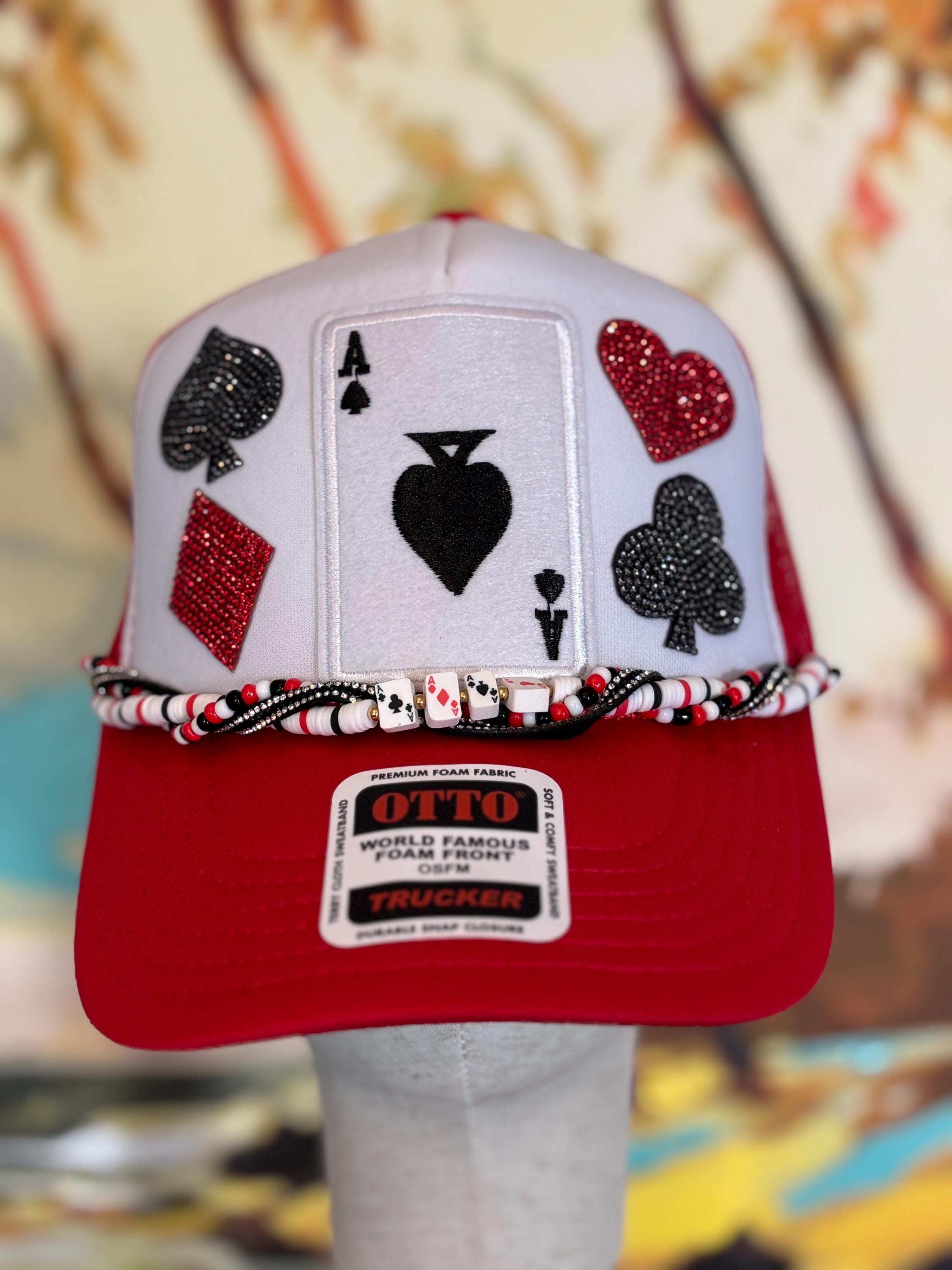 Custom “Junk Hat”Stylish White and Red Embellished Cap Dome candy junk hat project started main image 3