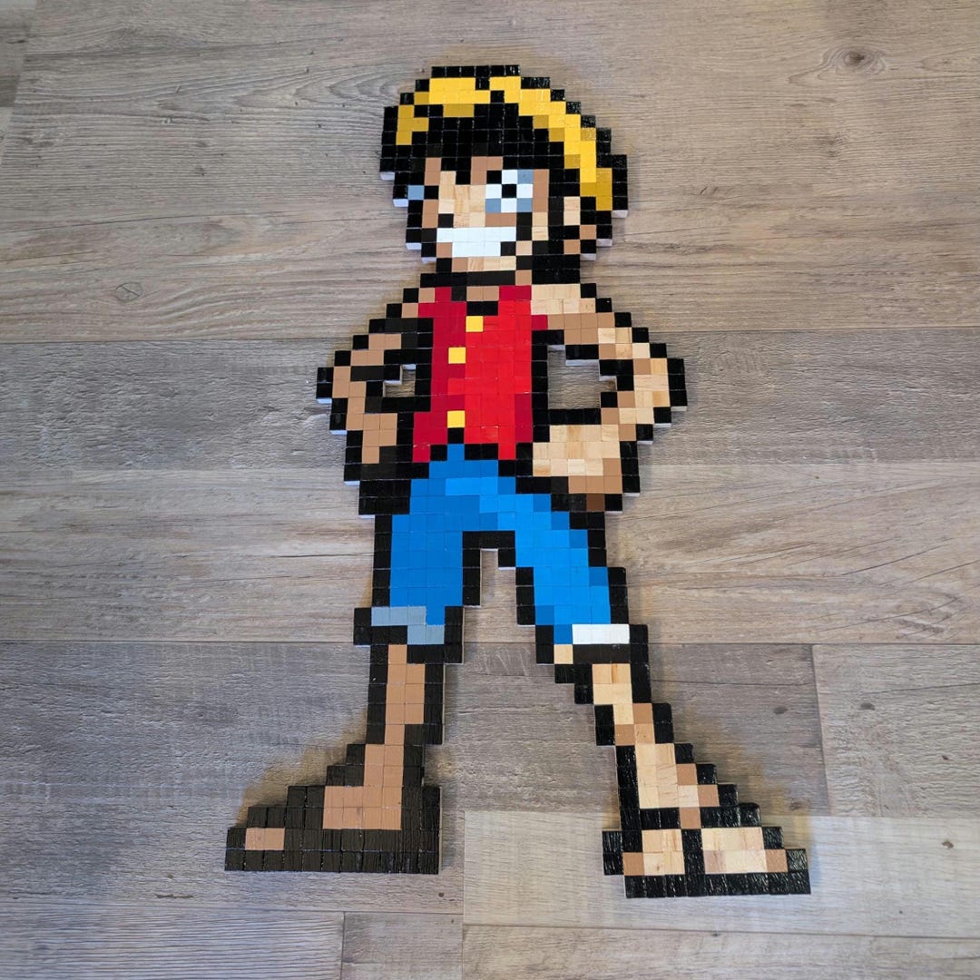 Wooden Pixel Geek Art - One Piece - Straw Hat - Luffy - Etsy