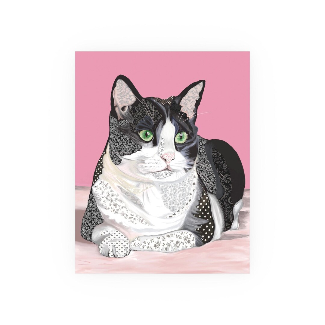 Tuxedo Cat Art Print: Mixed-media Elegant Home Decor - Etsy