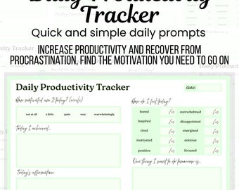 Rastreador de productividad diaria (PDF imprimible) Rastreador de hábitos motivacionales y estado de ánimo