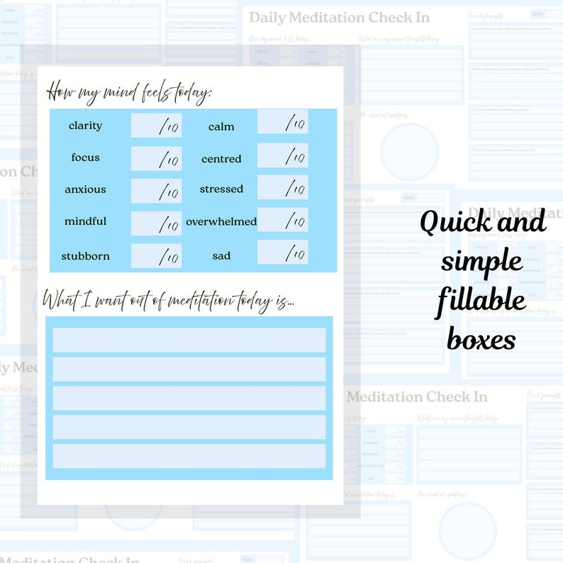 Daily Meditation Tracker Printable Mindfulness Journal PDF Meditation Check in Worksheet Mental ...