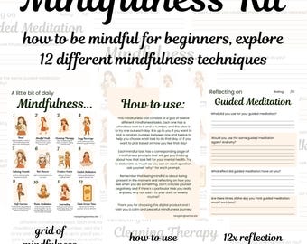 Mindfulness Kit for Beginners, 12 Mindfulness Techniques, Daily Activities, Reflection Worksheets (Digital Download)