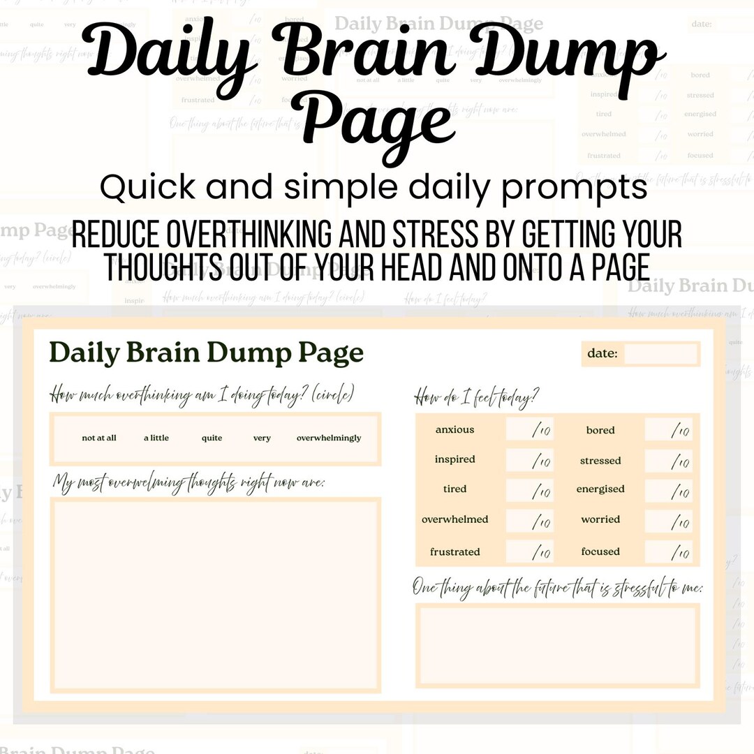 Daily Brain Dump Printable Overthinking & Anxiety Journal Page Mental ...