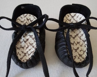 Black Deerskin Leather Baby Moccasins in Python, Unique Handmade Baby Shower Gift, Newborn Infant Preemie Toddler Booties Shoes Slippers