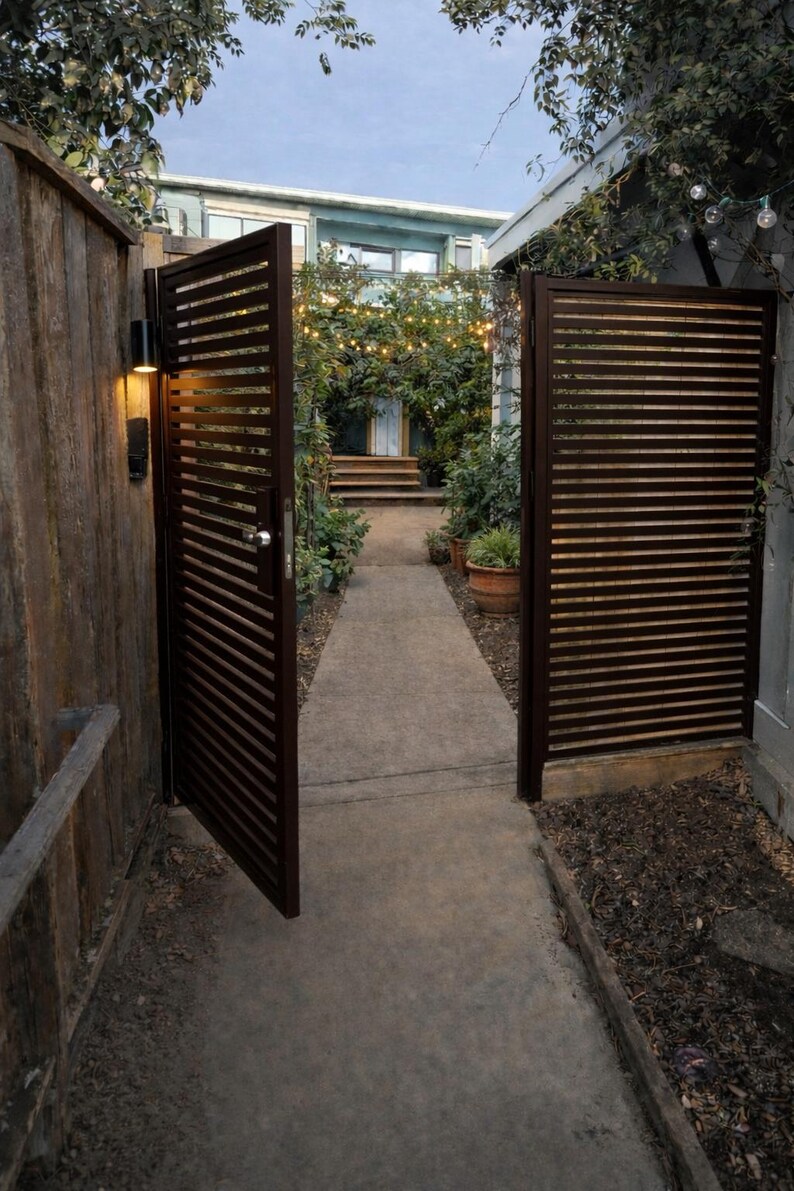 String Metal Gate Modern Black Steel Slat Gate, Contemporary Privacy Door - Etsy