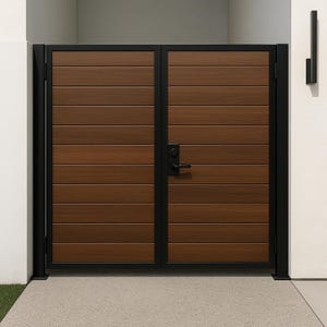Modern Steel & Wood Privacy Gate | Black Frame, Custom Sizes