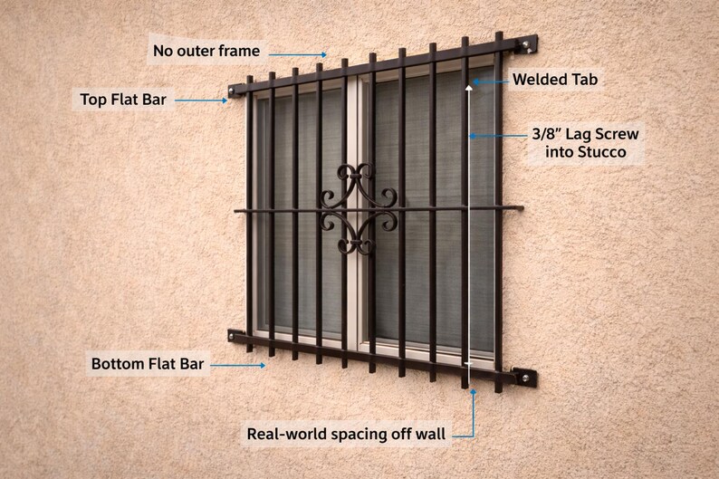 Steel Security Window Bars – Decorative Wrought Iron Window Guard ...