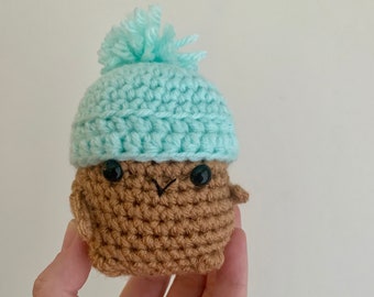 Potato Plushie - Crochet Potato - Positive Potato - Potato with Teal Hat