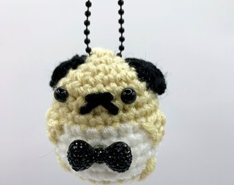 Pug Keychain - Pug Bow Tie - Pug - Crochet Pug - Pug Tuxedo