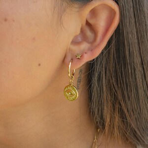 18K Gold Stainless Steel Evil Eye Huggie Charm Earrings