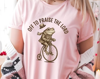 Comfort Colors Christian T-Shirt, Unisex Garment-Dyed Tee, Funny Frog Off To Praise The Lord, Off To Praise The Lord With All My Might,