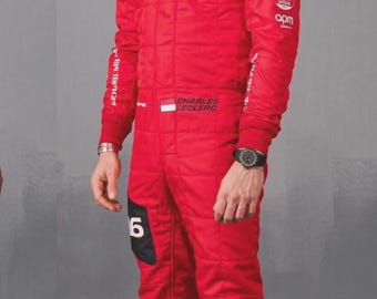 Go Karting Suit Ferrari F1 Suit Charles Leclerc Go Karting Suit Race 2023 model Level 2 Digital printed Kart racing Suit Free Gift Balaclava