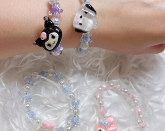 Kawaii Sanrio Bracelet Set | Pastel Beaded Hair Tie, Christmas Gift