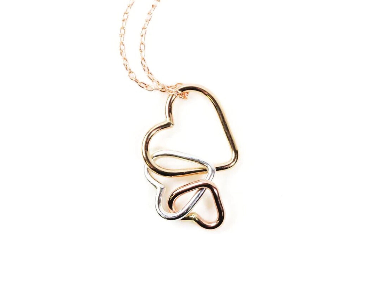 Aangepaste hart ketting / Connected Hearts ketting / cadeau voor mama / zinvolle Moederdag cadeau / goud, roségoud, zilveren hart ketting