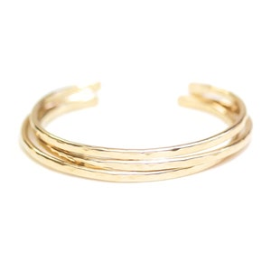 Stacking Gold Cuff, Slim Hammered Bracelet, Adjustable Fit (Lightweight Stackable, Bridal Jewelry Gift)